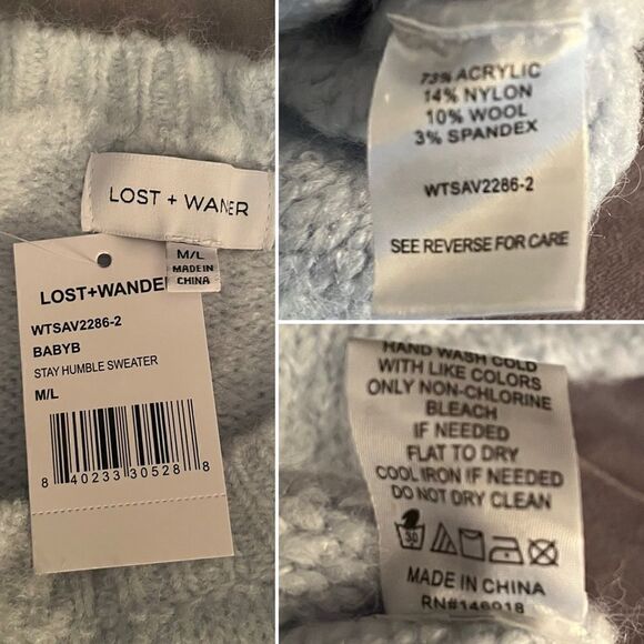 LOST + WANDER Stay Humble Sweater Exaggerated Ruffle Baby Blue M / L NWT - Picture 12 of 13